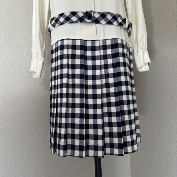 Vintage Dress Two Tones Button Up Plaid Solid Cream Blue Size S - Picture 3 of 16